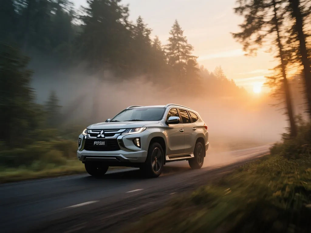 三菱Pajero Sport 2025穿越林间道路,晨曦辉映